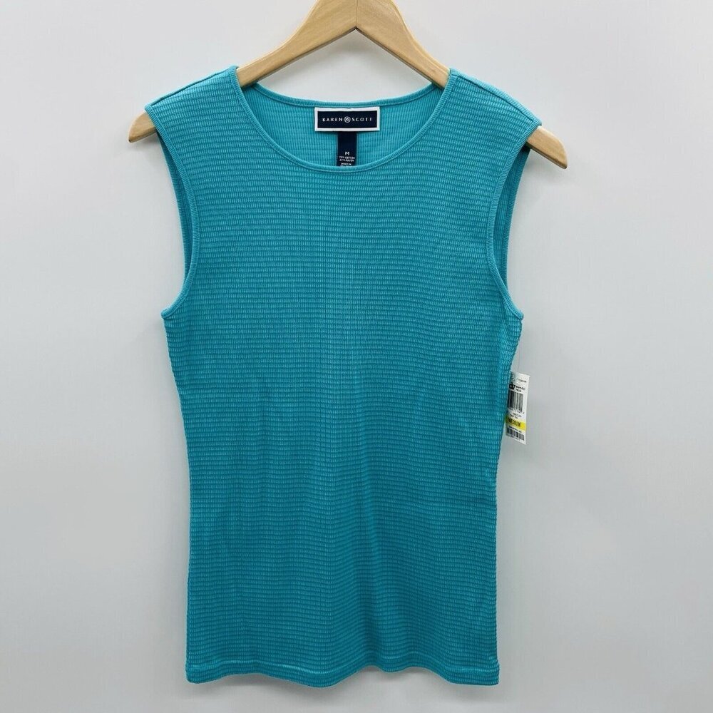 Karen Scott Womens Size Medium Sleeveless Ribbed Knit Tank Top in Crisp Teal 842